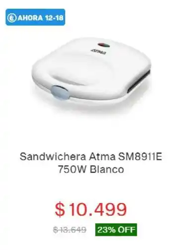 Garbarino Sandwichera Atma SM8911E 750W Blanco oferta