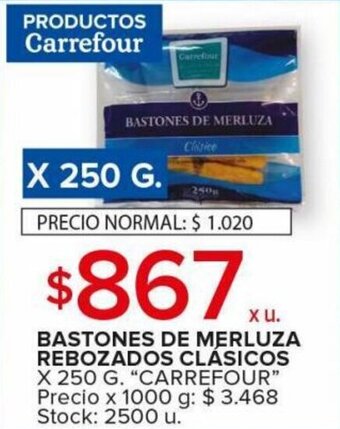 Carrefour Maxi BASTONES DE MERLUZA REBOZADOS CLÁSICOS X 250 G. "CARREFOUR" oferta