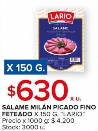 Carrefour Maxi SALAME MILÁN PICADO FINO FETEADO X 150 G. "LARIO" oferta