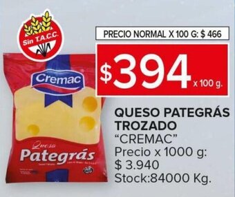 Carrefour Maxi QUESO PATEGRÁS TROZADO "CREMAC" x 100g oferta