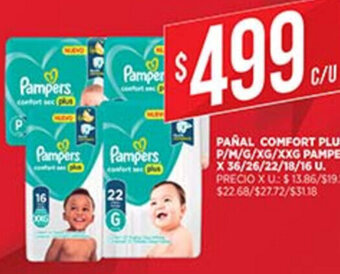 Supermercados DIA Pañal Comfort Plus P/M/G/XG/XXG Pampers x 36/26/22/18/ 16 u oferta