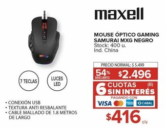 Carrefour Maxi MOUSE ÓPTICO GAMING SAMURAI MXG NEGRO oferta