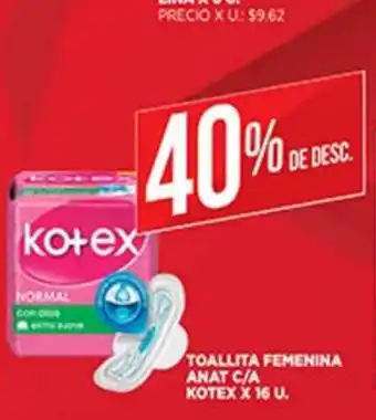 Supermercados DIA Kotex Toallita Femenina Anat C/A x 16 u oferta