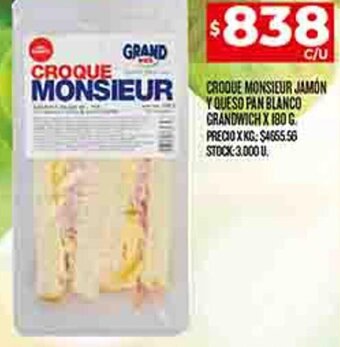 Supermercados DIA CROQUE MONSIEUR JAMÓN Y QUESO PAN BLANCO GRANDWICH X 180 G oferta