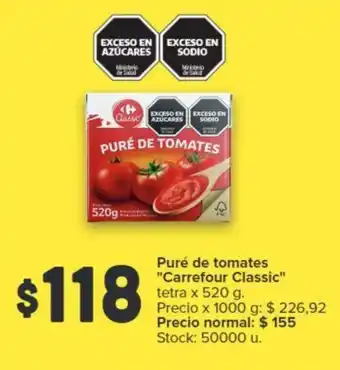 Puré de tomates "Carrefour Classic" tetra x 520 g.