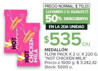 Carrefour MEDALLÓN FLOW PACK X 2 U. X 220 G. "NOT CHICKEN MILA" oferta