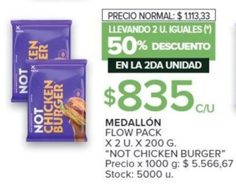 Carrefour MEDALLÓN FLOW PACK X 2 U. X 200 G. "NOT CHICKEN BURGER" oferta