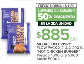 Carrefour MEDALLÓN CRISPY FLOW PACK X 2 U. X 200 G. "NOT CHICKEN BURGER" oferta