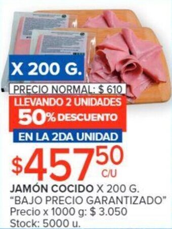 Carrefour JAMÓN COCIDO X 200 G. "BAJO PRECIO GARANTIZADO" oferta