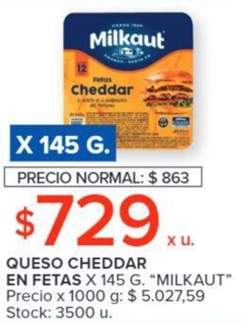 Carrefour QUESO CHEDDAR EN FETAS X 145 G. "MILKAUT" oferta