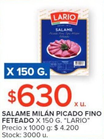 Carrefour SALAME MILÁN PICADO FINO FETEADO X 150 G. "LARIO" oferta