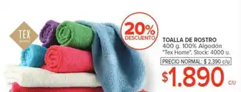 Carrefour TOALLA DE ROSTRO 400 g. 100% Algodón "Tex Home" oferta