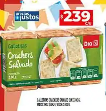 Supermercados DIA GALLETITAS CRACKERS SALVADO DIA X 330 G. oferta