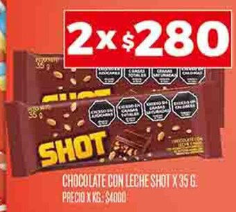 Supermercados DIA CHOCOLATE CON LECHE SHOT X 35 G. X 2 oferta