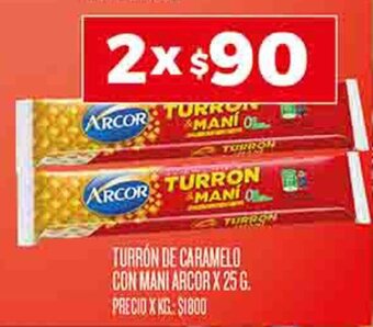 TURRÓN DE CARAMELO CON MANI ARCOR X 25g. x 2