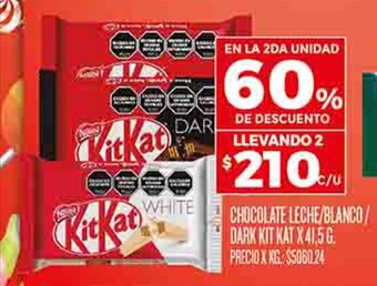 Supermercados DIA CHOCOLATE LECHE/BLANCO/ DARK KIT KAT X 41,5 G. LLEVANDO 2 oferta