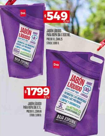 Supermercados DIA JABÓN LÍQUIDO PARA ROPA DIA X 800 ML. oferta