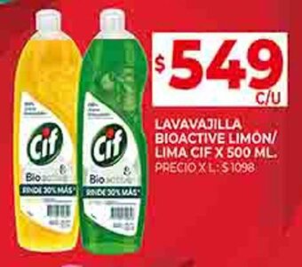 Supermercados DIA LAVAVAJILLA BIOACTIVE LIMON/ LIMA CIF X 500 ML. oferta