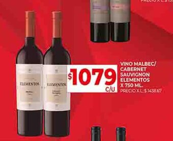 Supermercados DIA VINO MALBEC/ CABERNET SAUVIGNON ELEMENTOS X 750 ML. C/U oferta