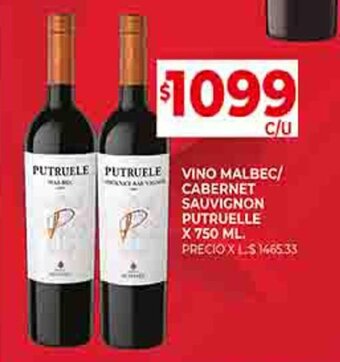 Supermercados DIA VINO MALBEC/ CABERNET SAUVIGNON PUTRUELLE X 750 ML. oferta