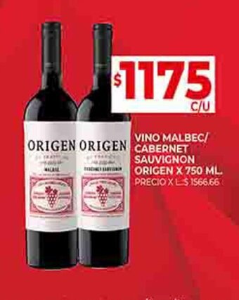 Supermercados DIA VINO MALBEC SAUVIGNON ORIGEN X 750 ML. oferta