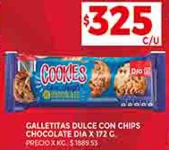 Supermercados DIA GALLETITAS DULCE CON CHIPS CHOCOLATE DIA X 172 G. oferta
