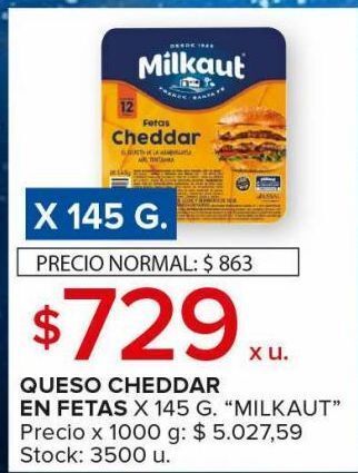Carrefour Maxi Queso cheddar en fetas milkaut x 145g oferta