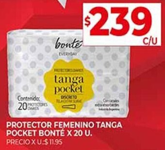 Supermercados DIA PROTECTOR FEMENINO TANGA POCKET BONTÉ X 20 U. oferta