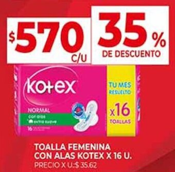 Supermercados DIA TOALLA FEMENINA CON ALAS KOTEX X 16 U. oferta