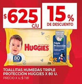 Supermercados DIA TOALLITAS HUMEDAS TRIPLE PROTECCIÓN HUGGIES X 80 U. oferta