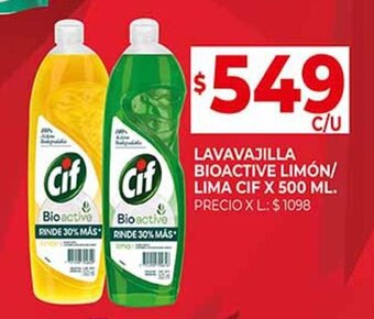 Supermercados DIA LAVAVAJILLA BIOACTIVE LIMÓN/ LIMA CIF X 500 ML. oferta