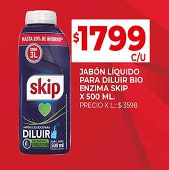 Supermercados DIA JABÓN LÍQUIDO PARA DILUIR BIO ENZIMA SKIP X 500 ML. oferta