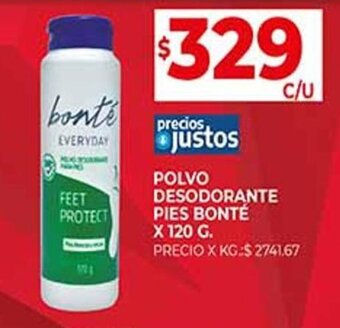 Supermercados DIA POLVO DESODORANTE PIES BONTÉ X 120G oferta