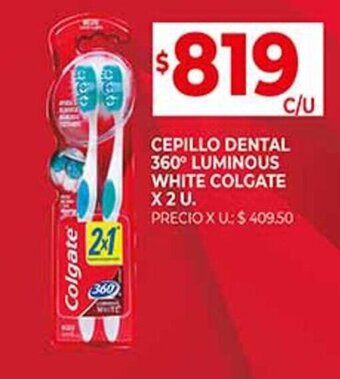Supermercados DIA CEPILLO DENTAL 360° LUMINOUS WHITE COLGATE X 2 U. oferta