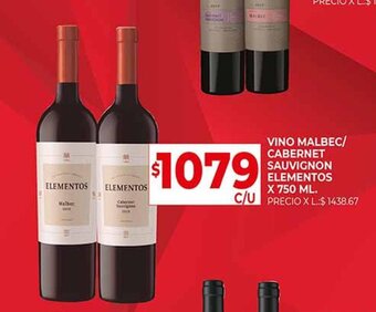 Supermercados DIA VINO MALBEC/ CABERNET SAUVIGNON ELEMENTOS X 750 ML. oferta