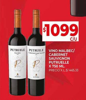 Supermercados DIA VINO MALBEC/ CABERNET SAUVIGNON PUTRUELLE X 750 ML. oferta
