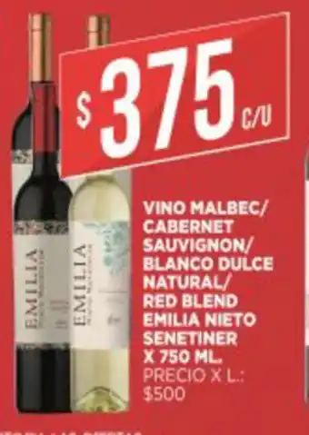 Supermercados DIA Emilia Nieto Senetiner Vino Malbec/Cabernet Sauvignon/Blanco Dulce Natural/ Red Blend x 750 ml oferta