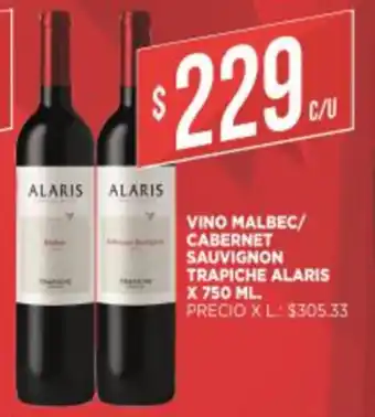 Supermercados DIA Alaris Vino Malbec/ Cabernet Sauvignon Trapiche Alaris x 750ml oferta