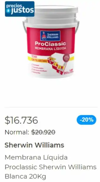 Easy Sherwin Williams Membrana Líquida Proclassic Sherwin Williams Blanca 20Kg oferta
