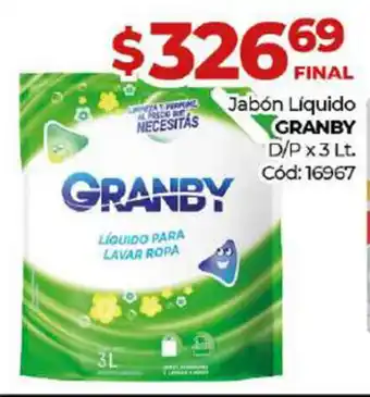 Diarco Granby Jabón Líquido D/P x 3 Lt. oferta