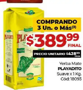 Diarco Playadito Yerba Mate Suave x 1kg oferta
