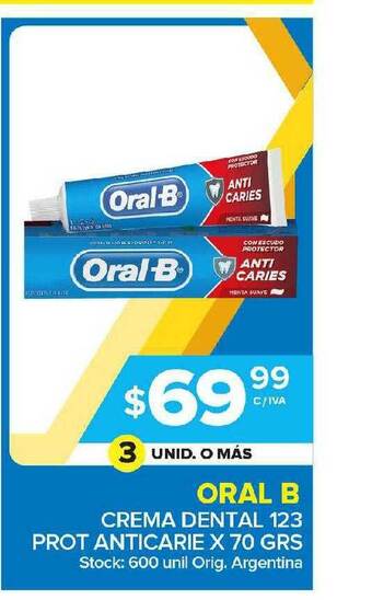 Carrefour Maxi Oral B Crema Dental 123 Prot Anticarie x 70grs oferta