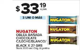 Carrefour Maxi Nugaton Oblea Bañada Chocolate C Leche Blanco Black x 27grs oferta