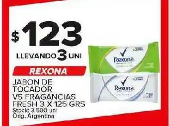 Carrefour Maxi Rexona Jabon De Tocador Vs Fragancias Fresh 3 x 125grs oferta