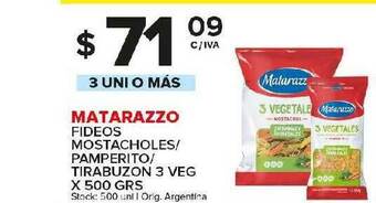 Carrefour Maxi Matarazzo Fideos Mostacholes Pamperito Tirabuzon 3 Veg x 500grs oferta