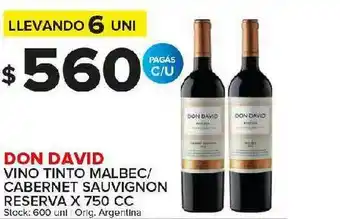 Carrefour Maxi Don David Vino Tinto Malbec Cabernet Sauvignon Reserva Llevando 6 Uni x 750cc oferta