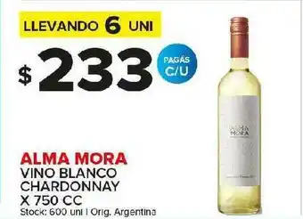 Carrefour Maxi Alma Mora Vino Blanco Chardonnay Llevando 6 Uni x 750cc oferta