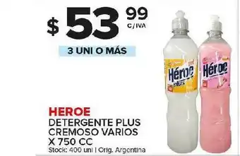 Carrefour Maxi Heroe Detergente Plus Cremoso Varios x 750cc oferta