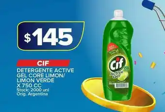 Carrefour Maxi Cif Detergente Active Gel Core Limon-Limon Verde X 750 Cc oferta