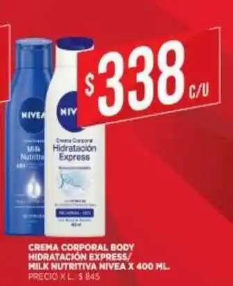 Supermercados DIA Crema Corporal Body Hidratacion Express Milk Nutritiva Nivea x 400ml oferta